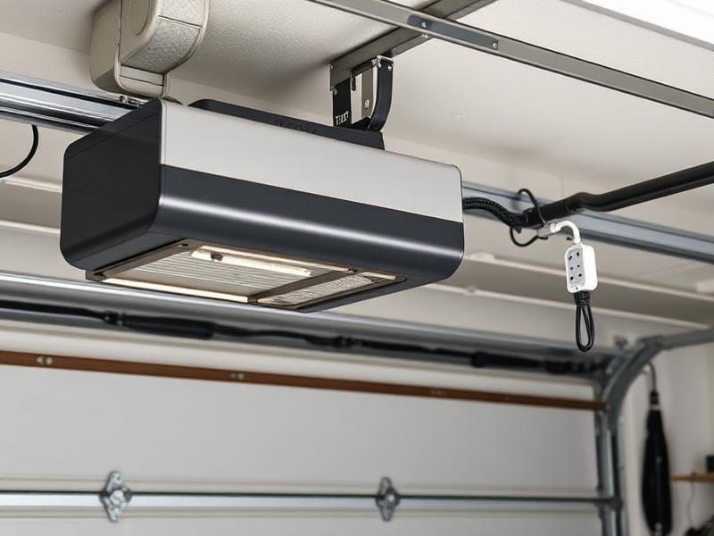 Garage door opener with surge protection power strip installed