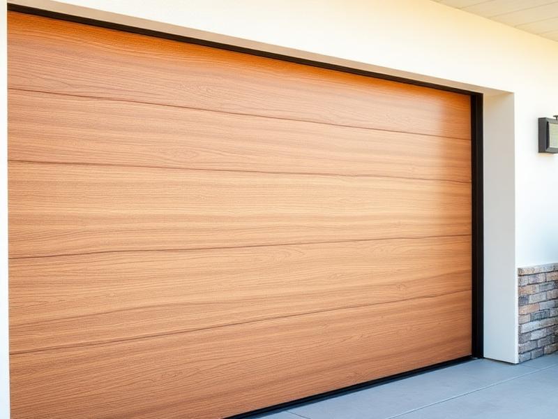 Premium insulated steel garage door with wood grain finish installation